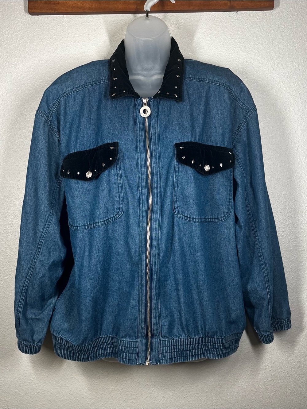 Vintage 80s/90s Mureli Womens Large Cotton Full Zip Studded Long Sleeve Jacket